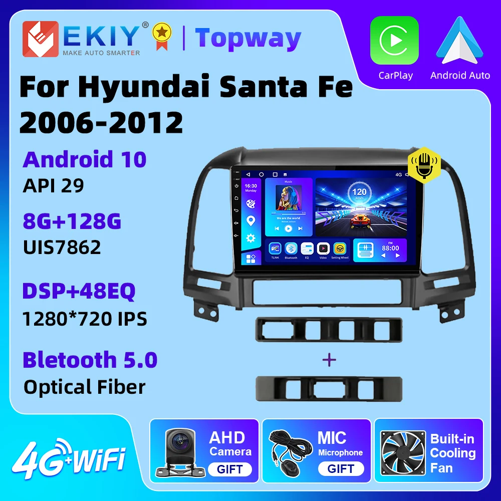 EKIY Car Radio Multimedia Navigation For Hyundai Santa Fe 2006-2012 Android Auto Wireless Carplay 4G WIFI DSP BT GPS No DVD