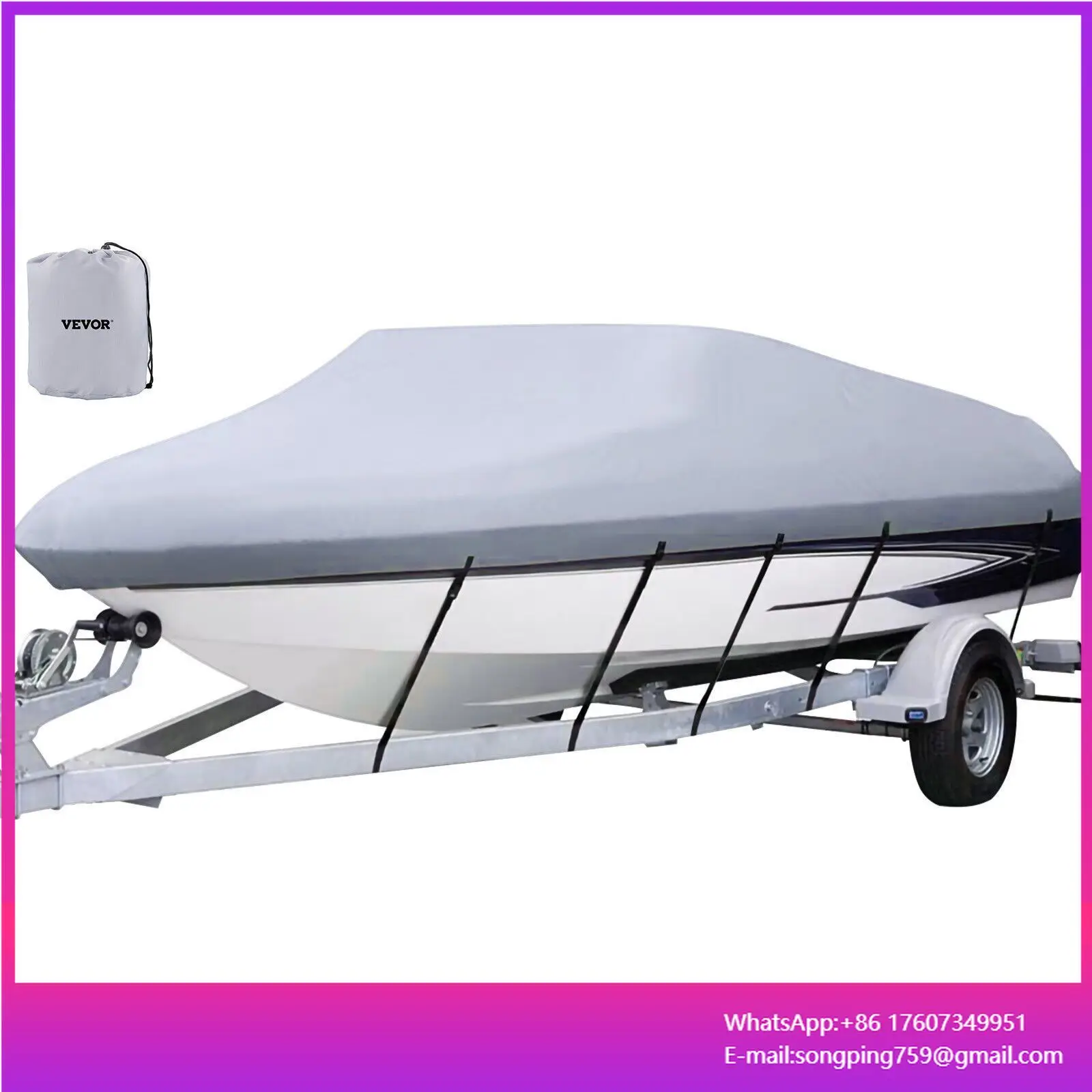 Heavy Duty 210D Marine Grade Polyester Waterproof Boat Cover 14'-16' Trailerable V-Hull Vessel Mooring Cover 5 Tightening Straps