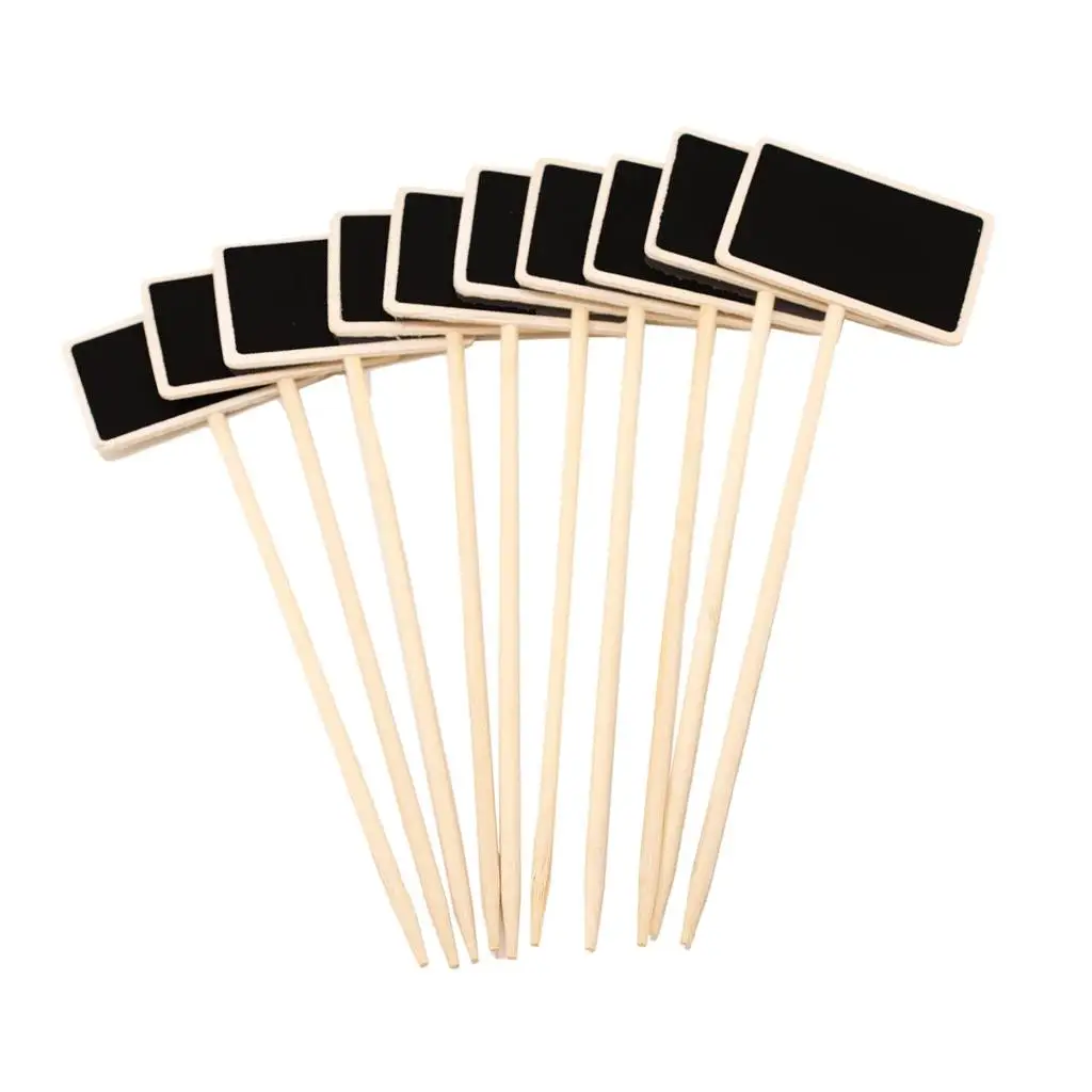 2X 10pcs Mini Wooden Blackboard Chalkboard Plant Stick Wedding Party