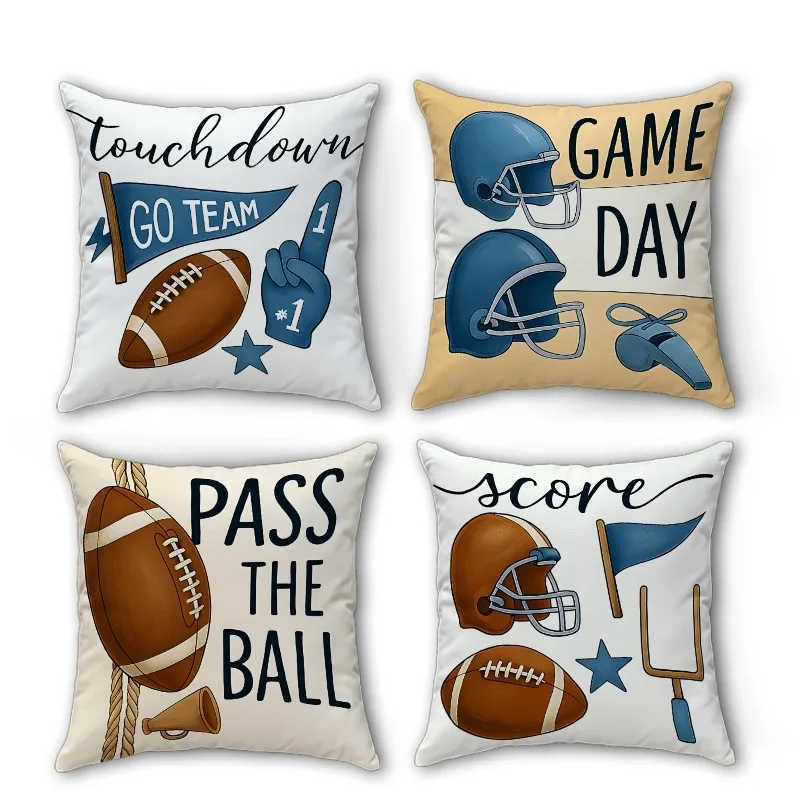 

Energetic Football Game Day Pillowcase,Cheer Gear Pattern Decorative Cushion Cover for Home Sofa Bedroom