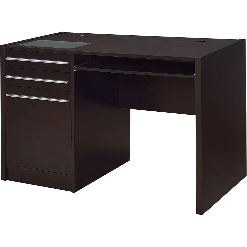 

Мебель для дома - Halston - Компьютерный стол из инженерной древесины, 47 дюймов, с ящиками, шкафчиком и верхним отсеком для хранения, закаленное стекло