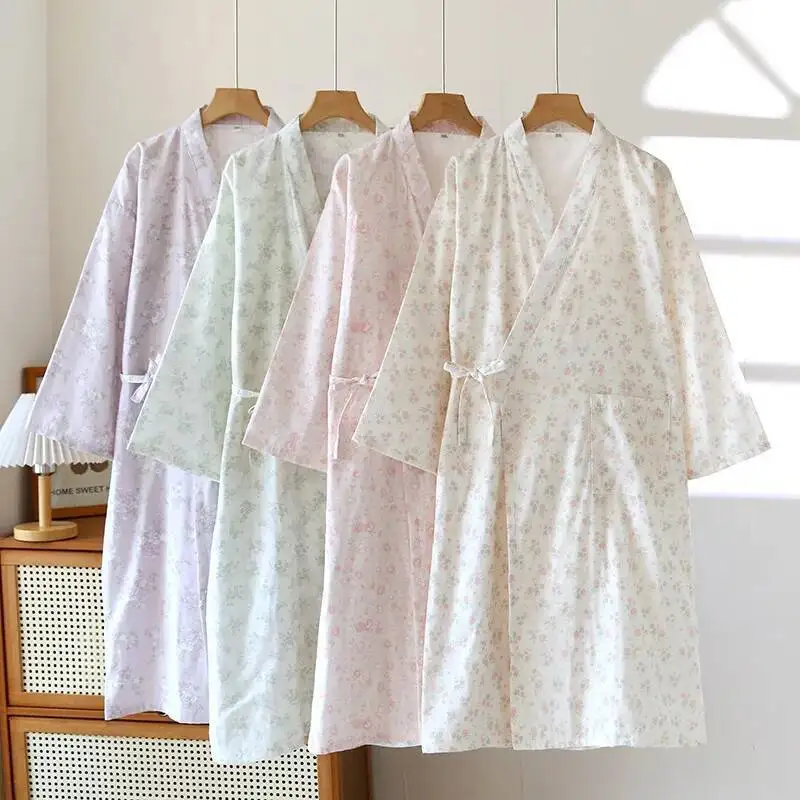 

Women's Kimono Robes Spring And Summer Thin Cotton Floral Printed Bathrobe Yukata Loungewear Pama Night Wears For Women