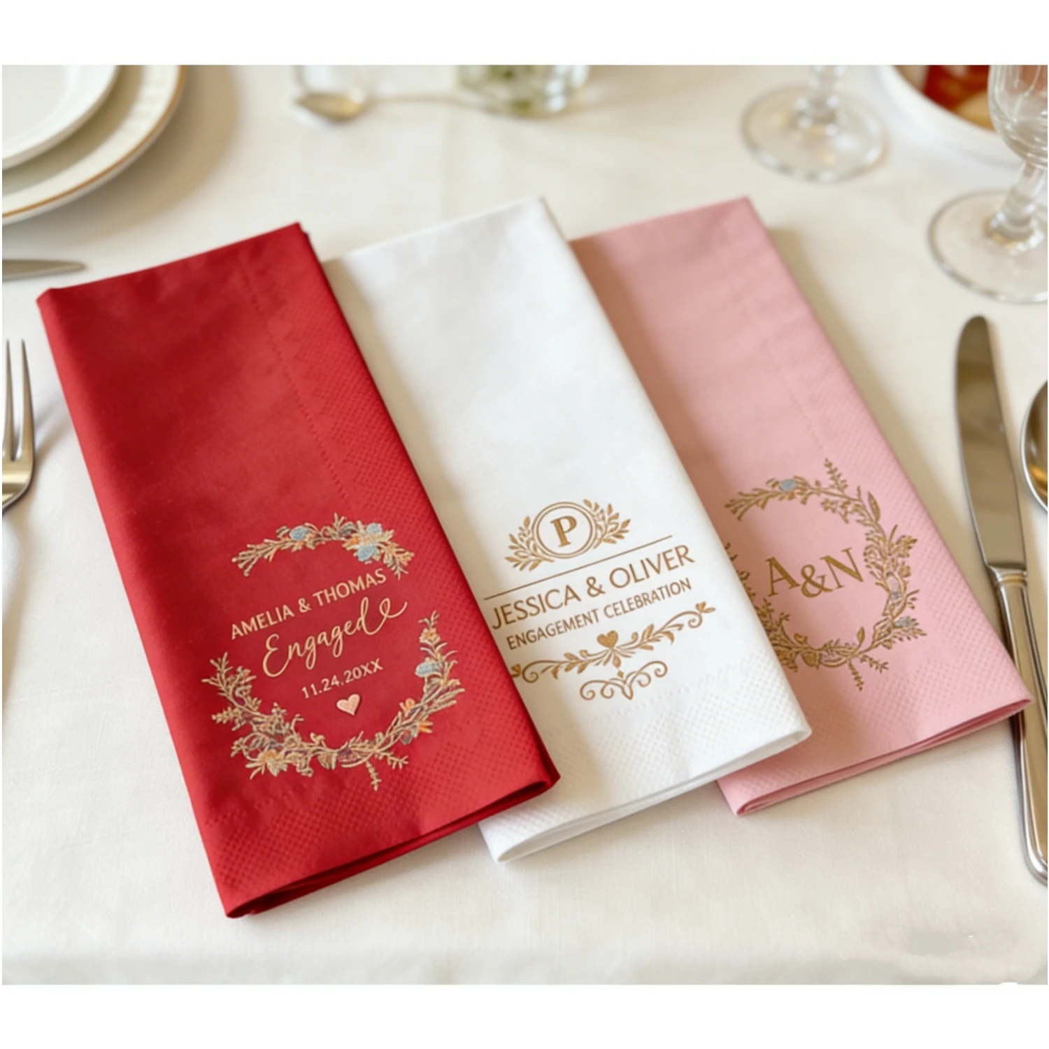 

Sheepsew Disposable Napkins 100pcs Linen Like Soft Gold Foil Personalized for Wedding Party Banquet