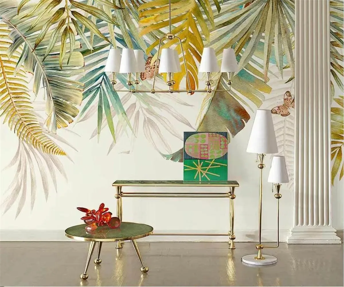 Nordic custom pastoral fresh tropical plants living room sofa background mural home decoration 3D photo wallpaper papier peint