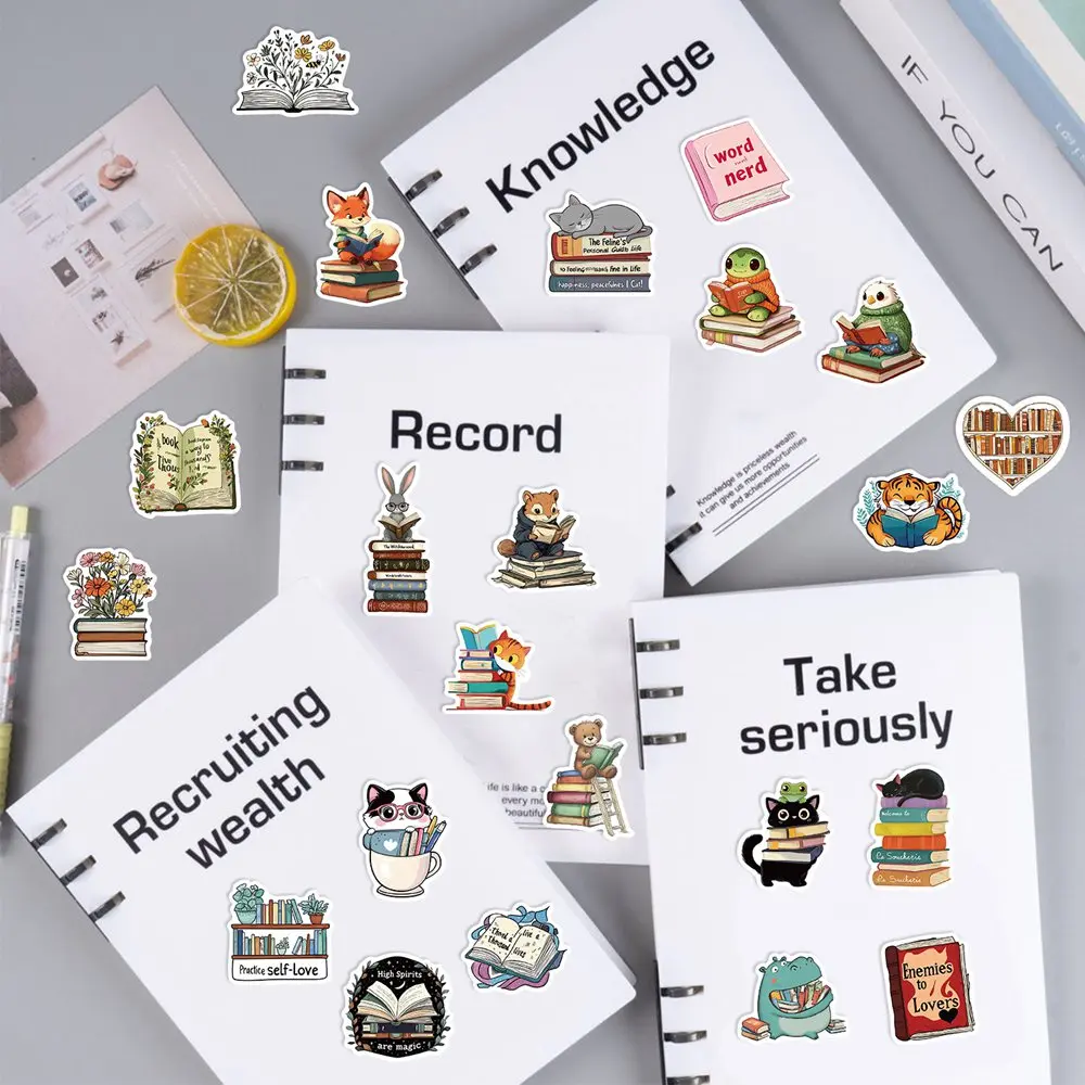50pcs/pack Cartoon Cute Animal Reading Stickers Pack Phone Suitcase Computer Laptop Journaling Materials DIY Handmade Sticker