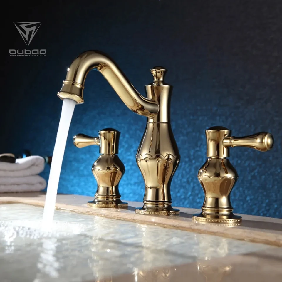 

Luxury Brass Bathroom sink faucet Three Holes Two Handles Basin mixer Tap High Quality Lavabo Wash basin faucet Modern Design