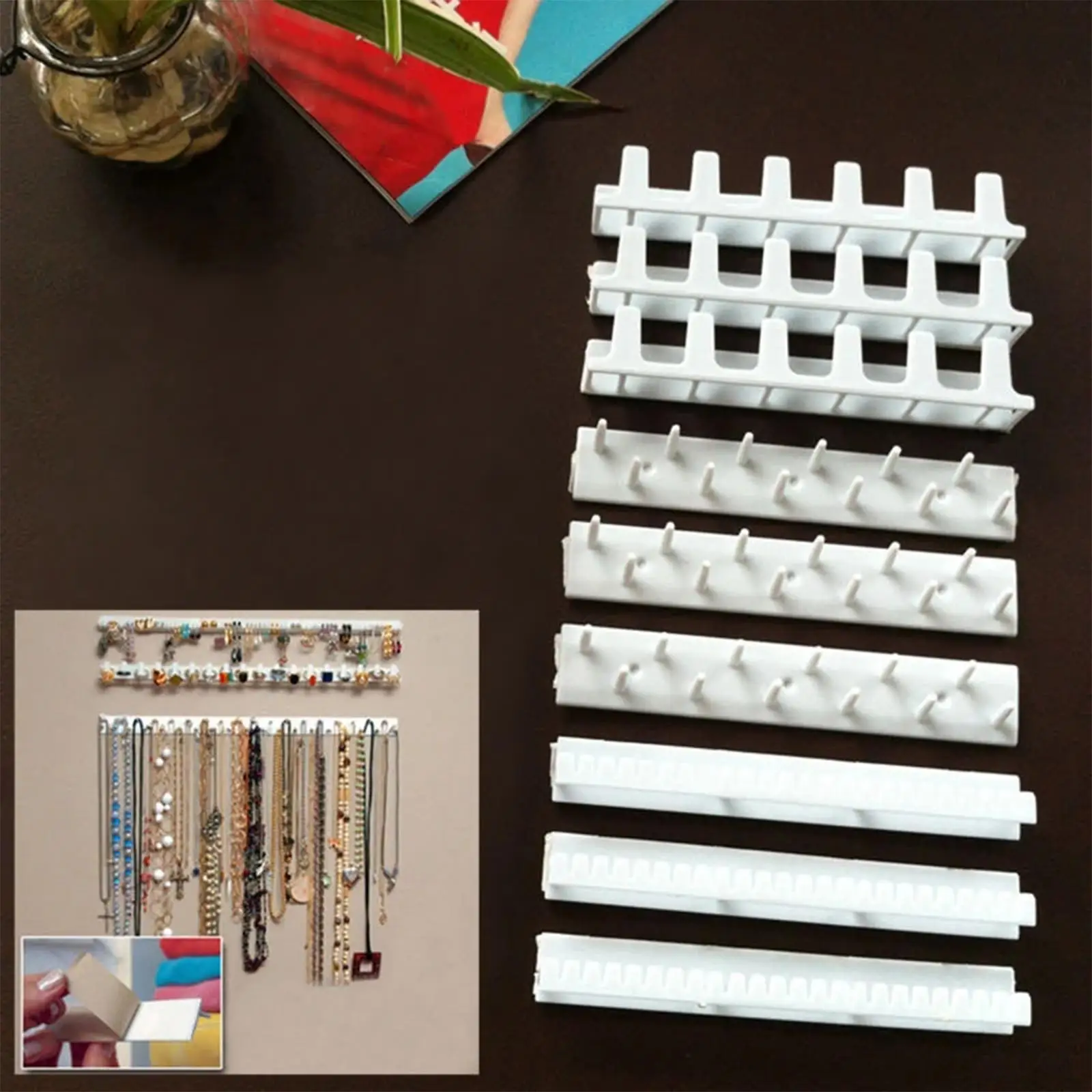 9Pcs Jewellery Organiser Wall Hanging Self Hanger Plastic for Earrings Necklaces Display Home Rings