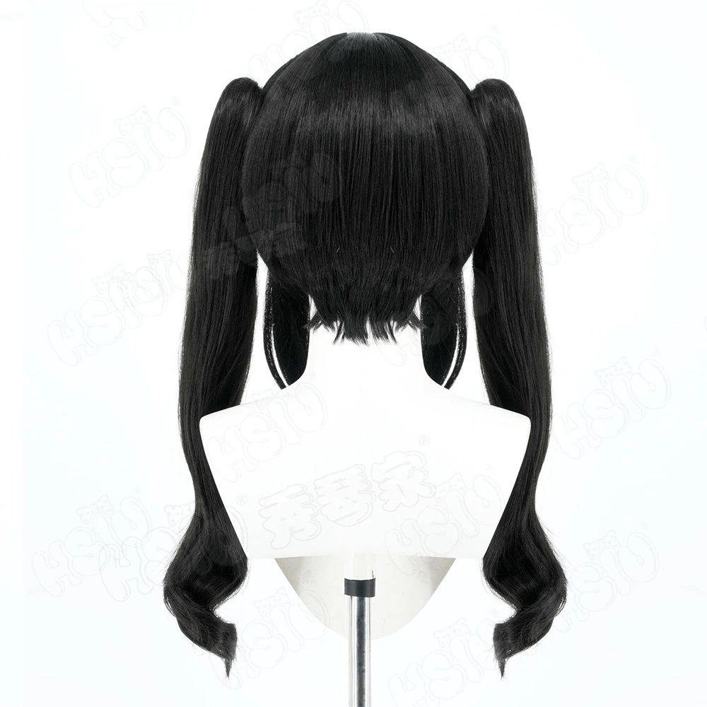 게임 마법 소녀 마녀 재판 쿠로베 나노카 코스프레 가발 60CM 검은색 긴 머리 합성 가발 + 가발 모자 파티 할로윈 가발