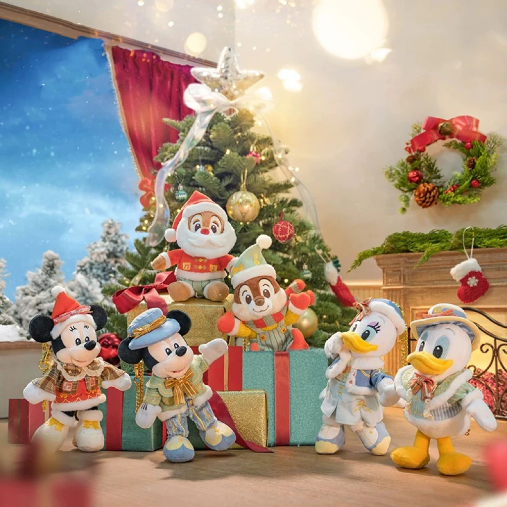 New Original Disney 2024 Christmas Mickey Winter Mickey and his friends series plush toy key ring pendant Christmas gift