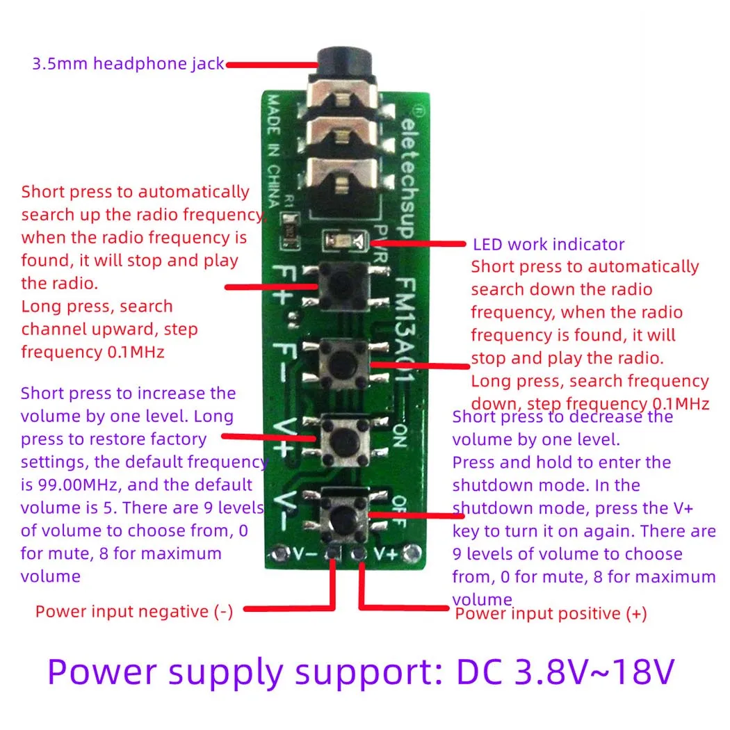 76-108MHz  FM broadcasting Radio Dual Channel Stereo Audio Receiver Module For Earphone Headset Speaker