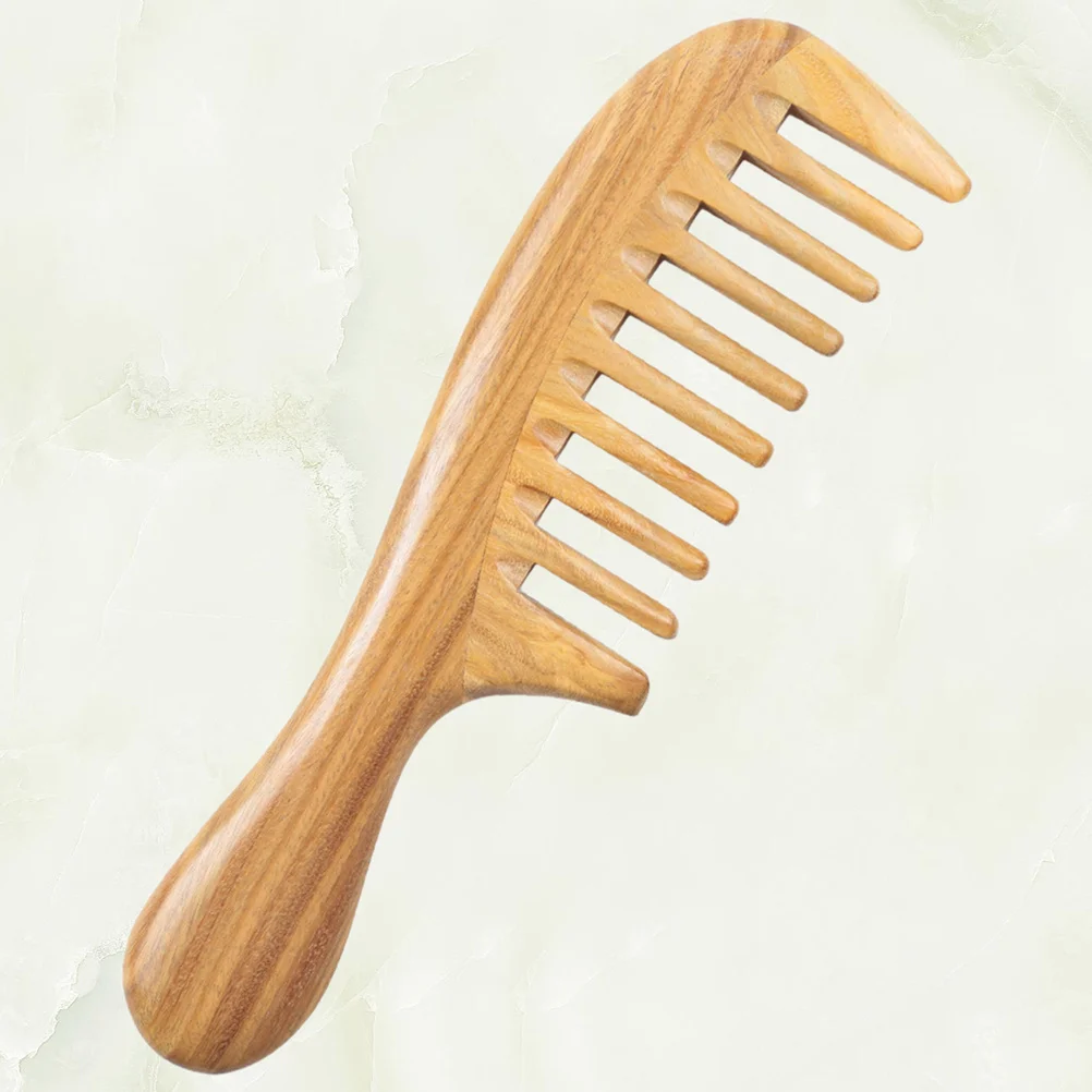 

Sandalwood Wide Tooth Wooden Hair Comb Anti-Static Detangling Curved Handle For All Hair Types Portable Styling Comb For Women
