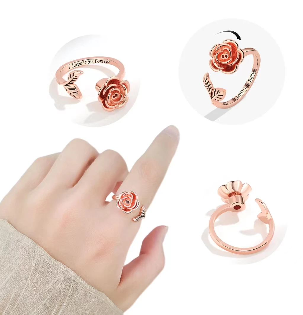 Rose Fashion Anti Stress And Anxiety Ring Korean Fashion Jewelry Open Adjustable Rings For Women Fashion Decompression Couples