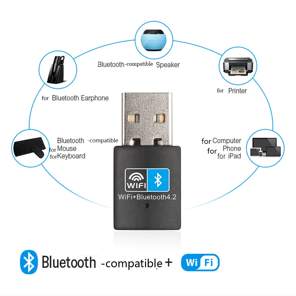 150Mbps WiFi Bluetooth-compatible Wireless Receiver USB Adapter 2.4G Dongle Network Card 2-in-1 RTL8723BU For Desktop Laptop PC