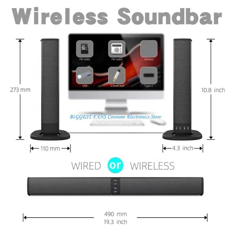 Split Design Bluetooth-compatible Soundbar Wireless Interconnectable Speaker 20W High Fidelities Sound for TV PC Mobile view 6