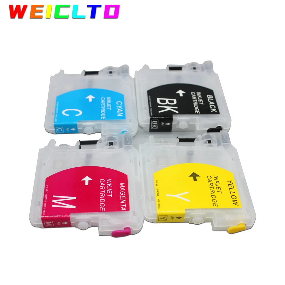 Картридж WEIC LC38 LC39 LC61 LC65 LC980 LC985 LC990 LC1100 без чипа, Заправляемый картридж для принтера Brother DCP-J125 185C 195C J315W