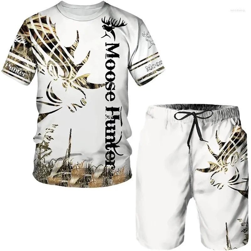 New men\'s sportswear set with summer animal pattern T-shirt set 3D printed animal short sleeve two-piece set O-neck T-shirt set