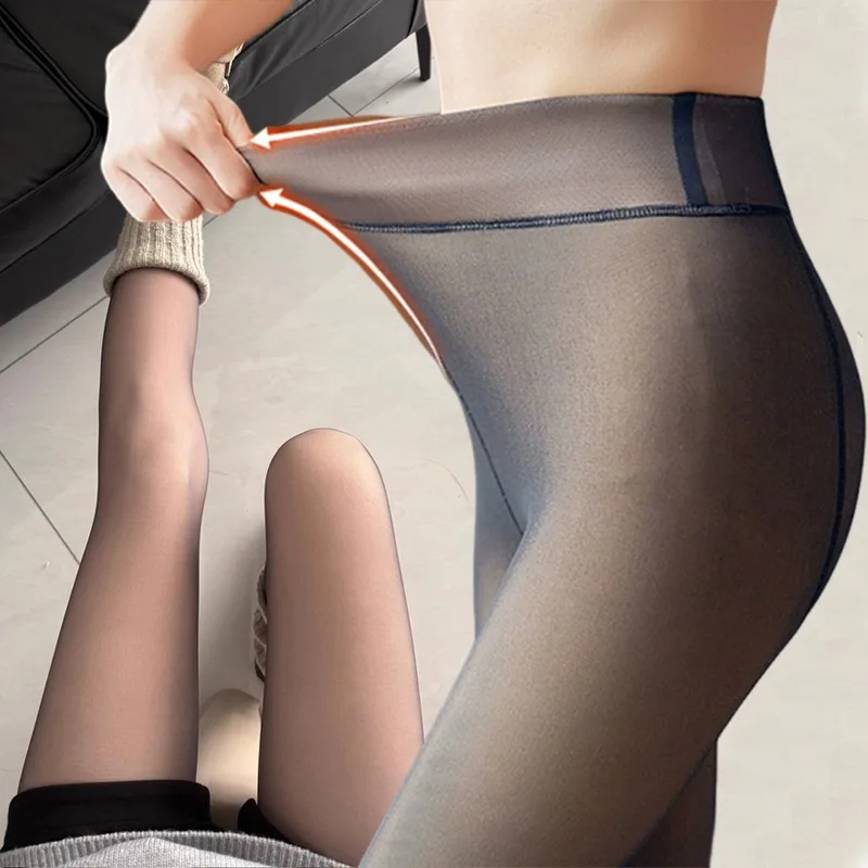 Thermal Stockings Woman Fleece Tights Sexy Winter Warm Pantyhose Translucent Slim Thickened Tights Elastic Plush Pantyhose Women