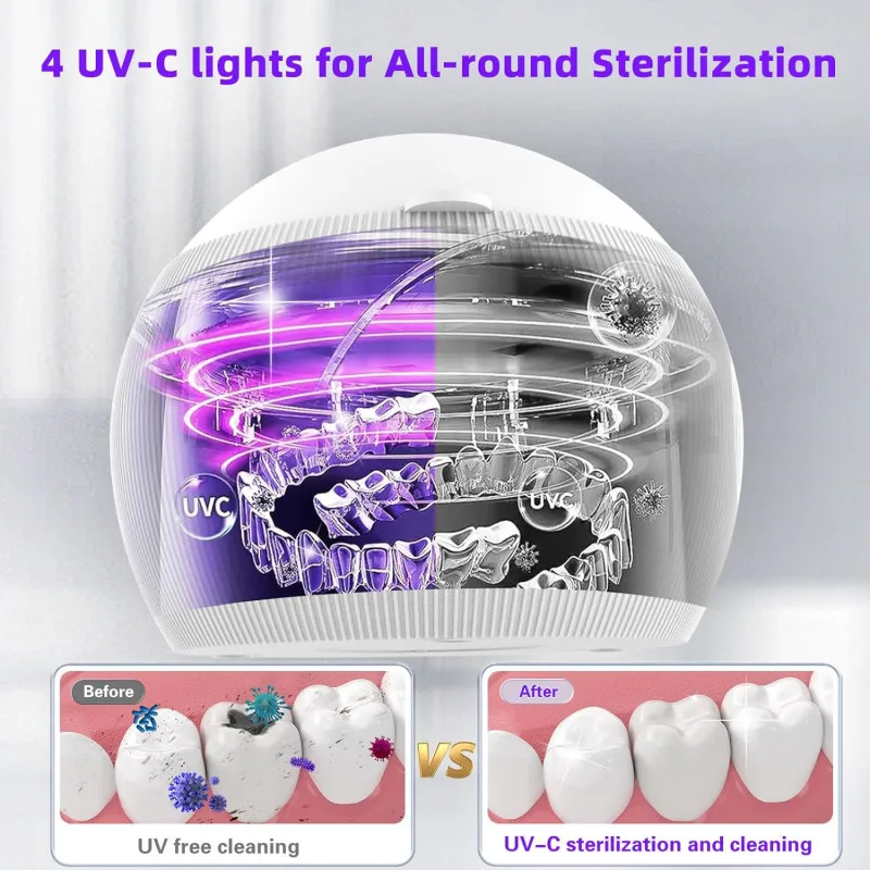 Mini limpiador ultrasónico recargable portátil para dentaduras postizas, electrodoméstico con esterilizador uv para desinfectar a diario