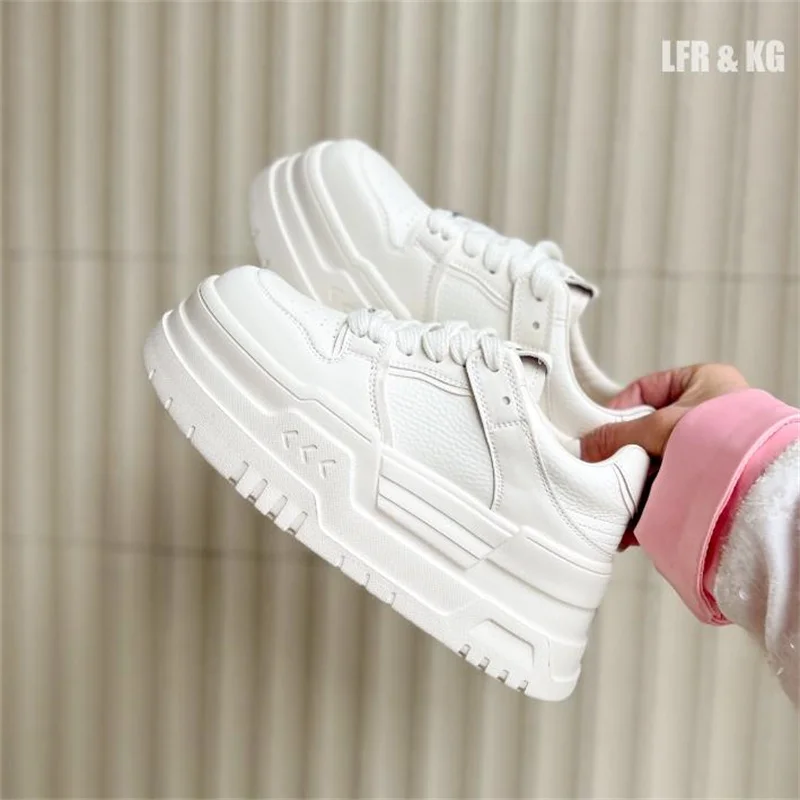 7cm Women Chunky dermis Sneakers Designer Dad Shoes Platform white Leather Shoes Autumn Breathable Casual Vulcanized shoes 35 40