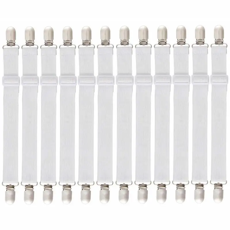 12pcs Adjustable Bed Sheet Fasteners Straps Elastic Mattress Cover Corner Holder Clip Grippers Suspender Cord Hook Loop Clasps