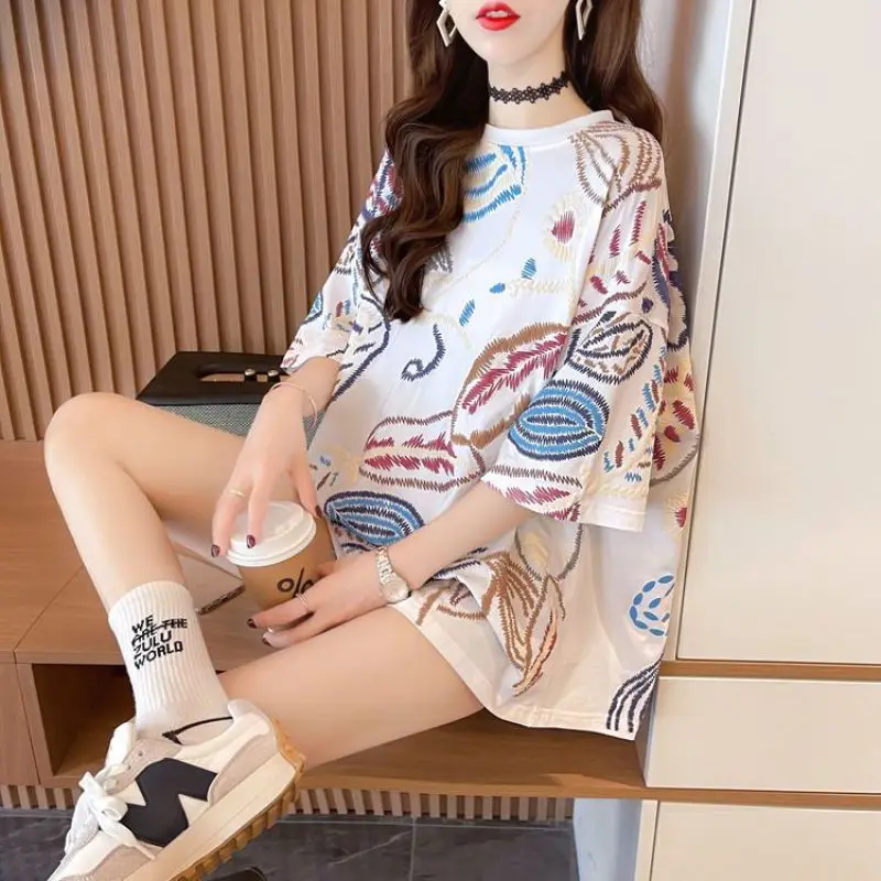 Women Summer Fashion Loose All-match Printing Cotton O-neck Short Sleeve T-Shirt Women Clothes Casual Appear Thin Trend Top Tee