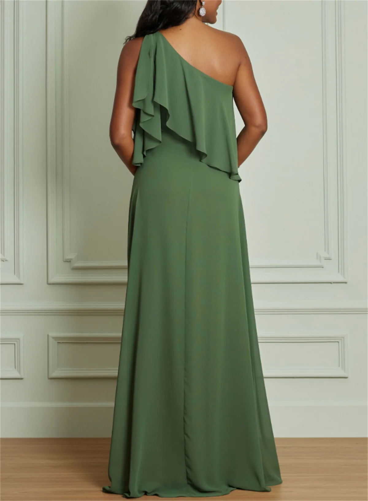 A-Line Green Mother Of The Bride Dresses For Weddings Sleeveless Chiffon Mom Evening Gown  Elegant One shoulder 2024Custom Color