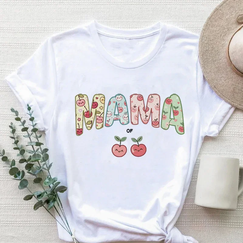 

Cute Cherry Print Mom T-shirt Happy Summer Vibes Fruit Shirt Mother's Day Gift Cute Fruit Tee Mothers Day Women Clothes m