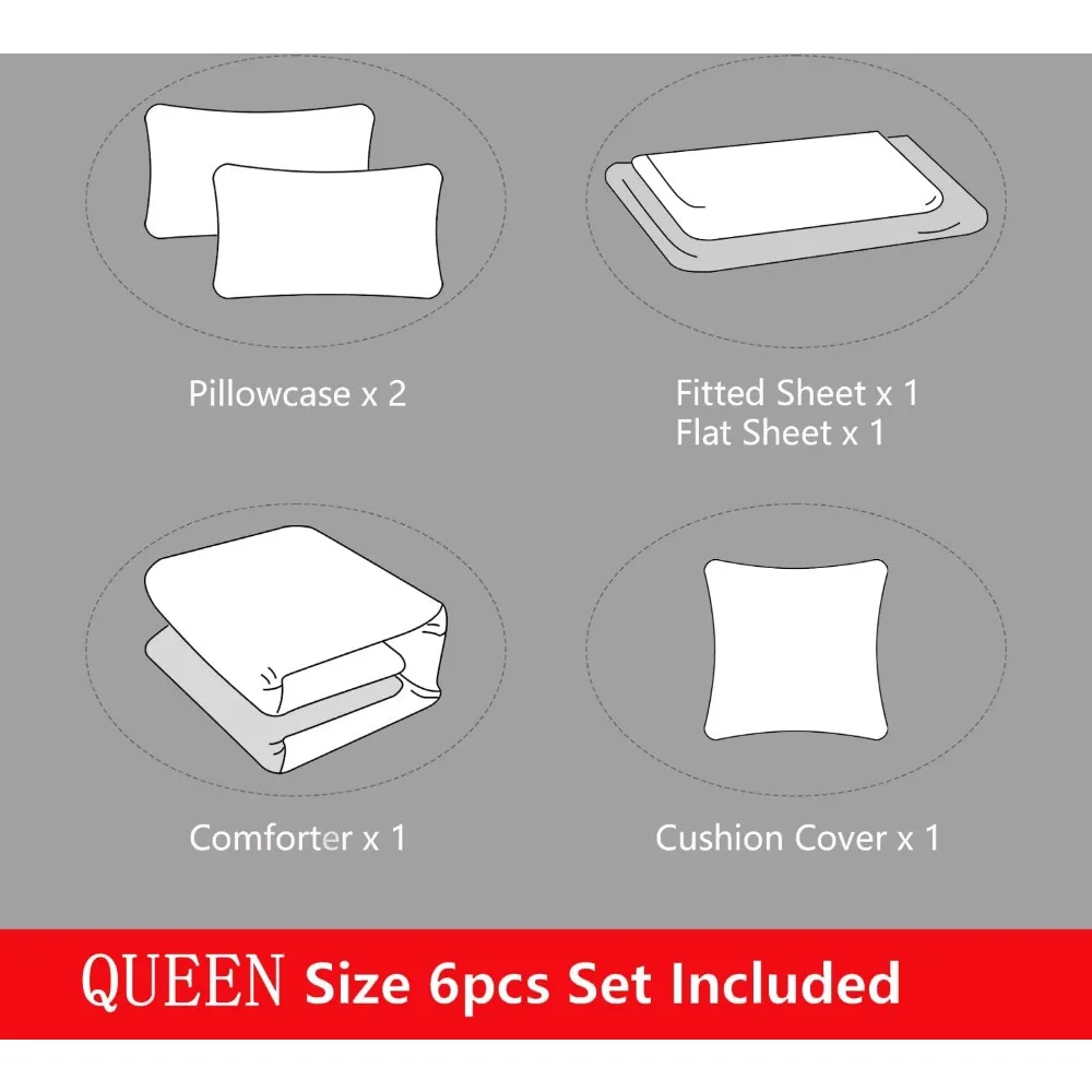 طقم سرير ألعاب من ROWADALO مكون من 6 قطع للأولاد لحاف ألعاب بحجم كوين، لحاف وحدة التحكم في الألعاب للوحة ألعاب ثلاثية الأبعاد من الألياف الدقيقة