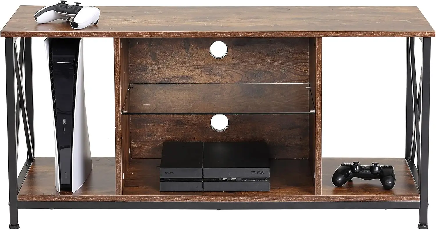 TV Stand for 50 inch TV with Led Lights, Gaming Entertainment Center 41.7" Small Media Console Table Wood  Cabinet for Livin