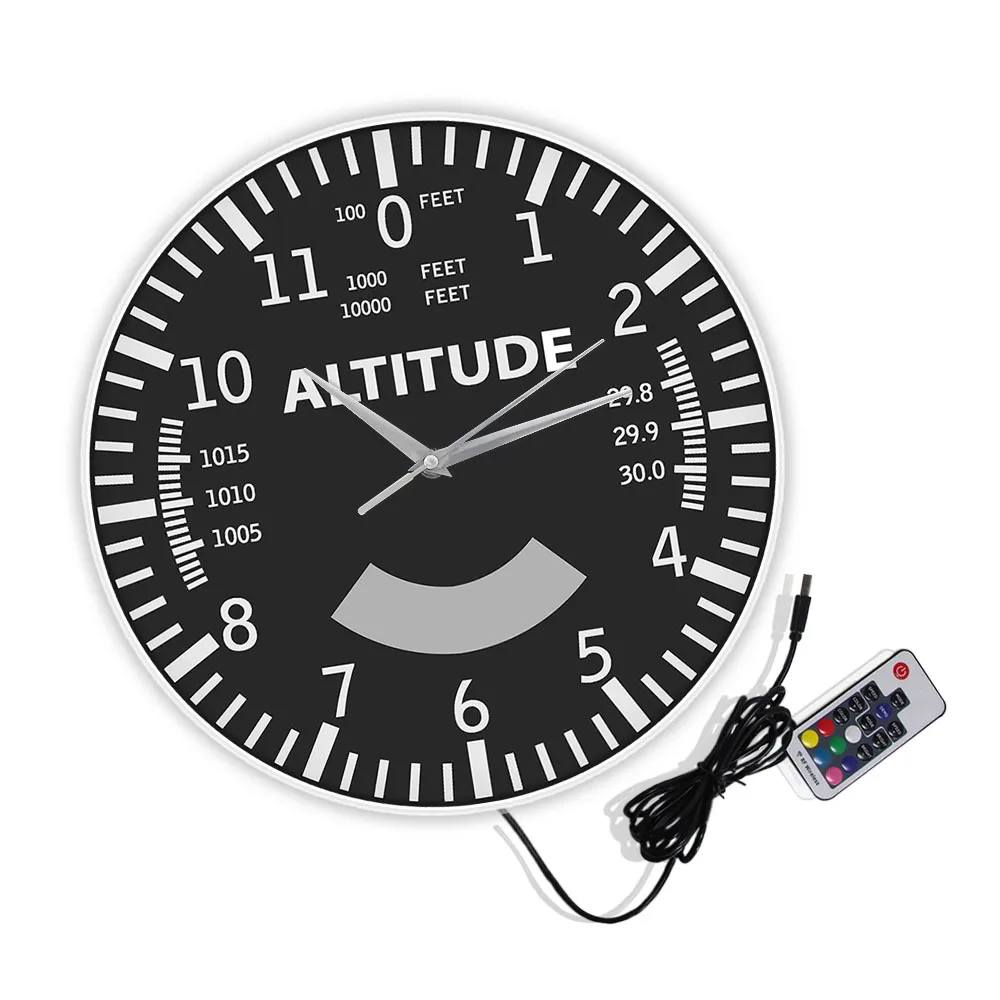 Airplane Altimeter LED Lighting Wall Clock For Aviator Bedroom Aircraft Altitude Night Light Wall Clock Glow in Dark Pilot Gift