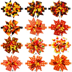 60PCS Fashion Fall Thanksgiving Pet Dog Bow Tie Maple Leaf Orange Bowties Collar Grooming Autumn Leaf Pattern Dog Pet Suppplies