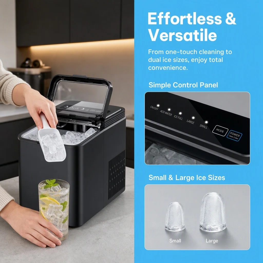 Ice Maker Countertop, 8 Ice Cubes in 6 Mins, 26.5 Lbs/24H, 2 Bullet Ice Sizes, Self-Cleaning Bullet Ice Maker, Portable Ice Machine for Kitchen, Party, Office, and RV Camping image 5