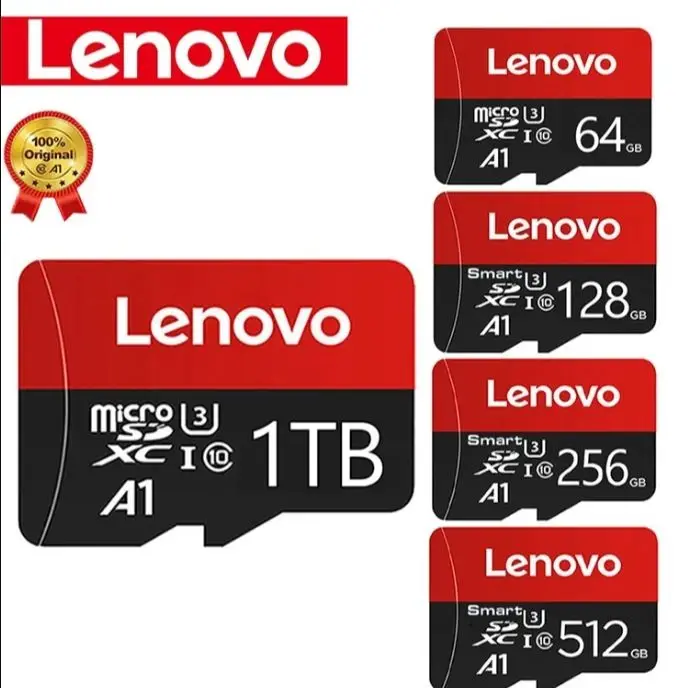 Lenovo-Original Micro TF Mini SD Card, Cartão de memória Flash para telefone, computador, câmera, 256GB, 512GB, 128GB, 64GB, 1TB, transporte da gota