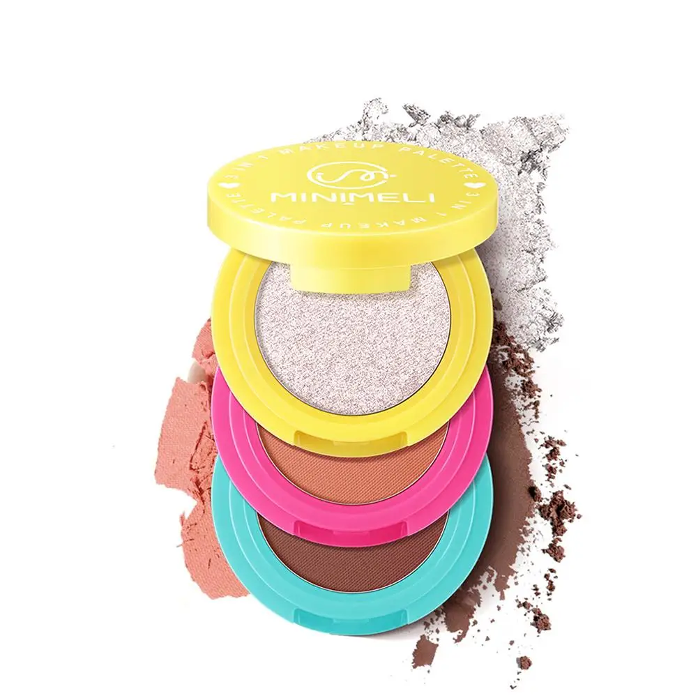 Paleta Matte Highlighter Blush, Maquiagem Brilhante Perolado, Peach Rouge, Cosméticos Glitter, Placa de Sombra Contorno, Sombra Bro, H5A3, 3 em 1