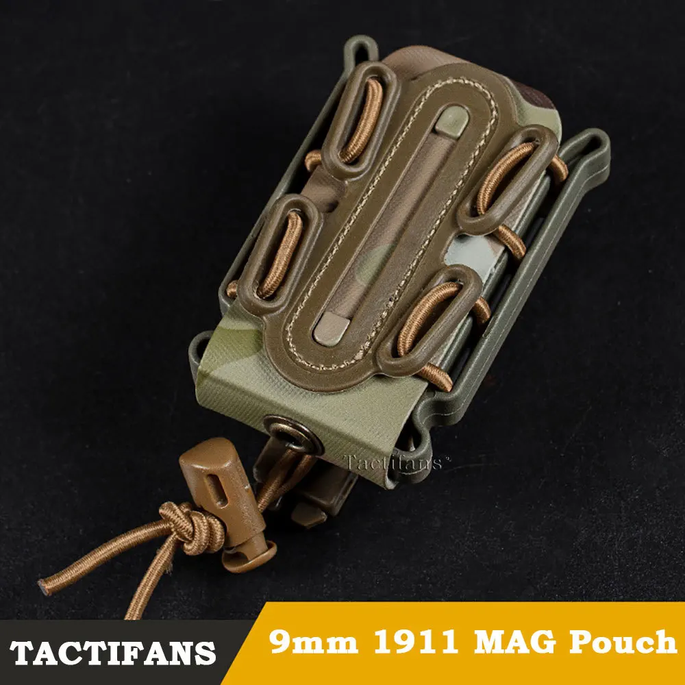 Tactical Open Single Pistol Magazine Pouch 9mm 1911 MOLLE/PALS Malice Belt Clip Shock Cord Nylon Polymer Side Panels