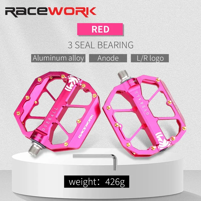 

RACEWORK CNC Aluminum Flat Pedals – Non-slip MTB Bike Pedals with 3 Sealed Bearings