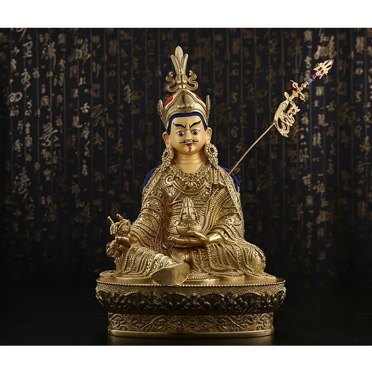 

5A+ GOOD 33CM large # HOME Temple efficacious Protection India, Tibet GOLD Yellow Jambhala God of wealth mammon buddha statue