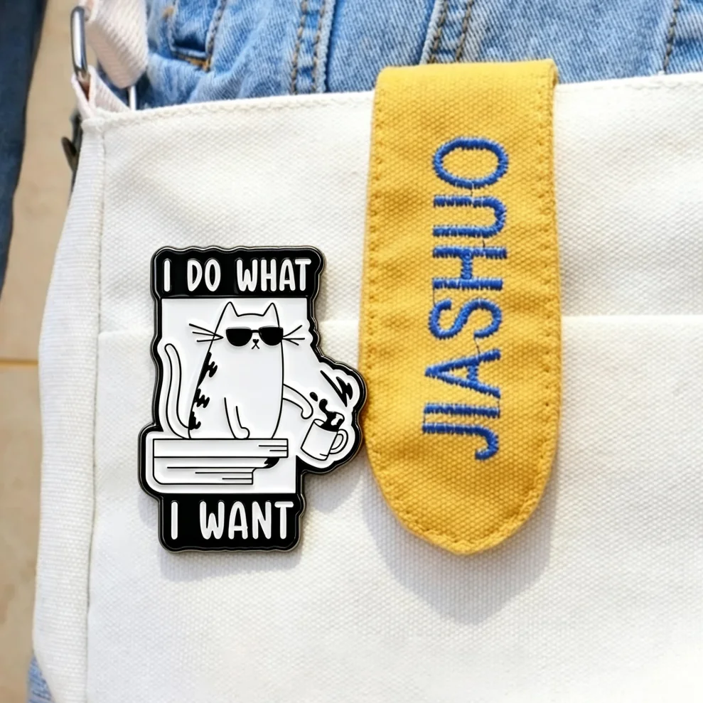 I Do What I Want Cat Enamel Lapel Pin Cool Sunglasses Cat Coffee Design Metal Badge Backpack Jacket Decor Funny Accessory Gift