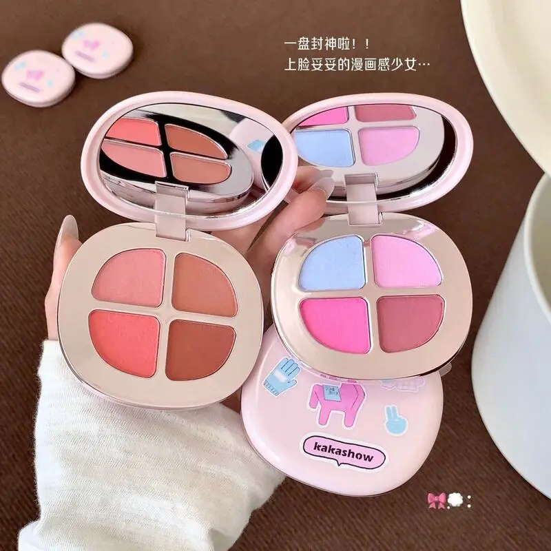 Kakashow Four-Color Cheek Blush Palette Natural Brightening Complexion Enhancer Shrink Expansion Atmosphere Beauty Makeup