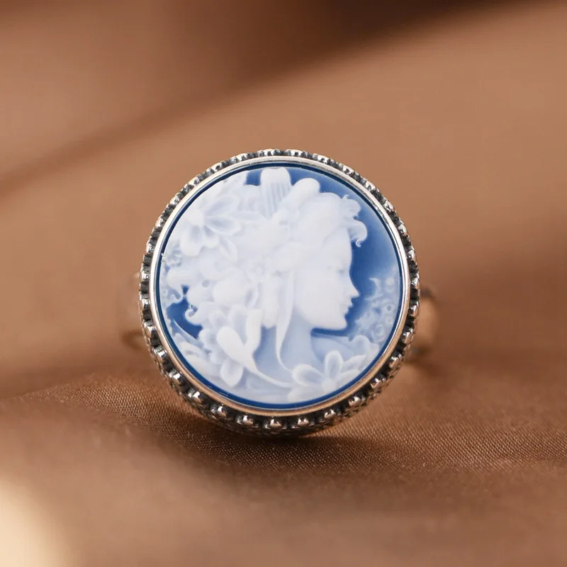 

S925 Silver Rings for Women Men New Fashion Agate Circular White Shell Angel Vintage Jewelry Adjustalbe Wholesale Drop shipping