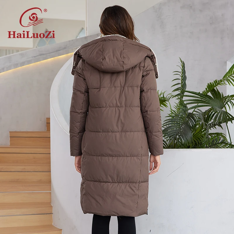 HaiLuoZi New Women\'s Winter Jacket Warm Hood With Fur Long Stylish Big Pockets High-quality Zipper Quilting Women Coat 3061