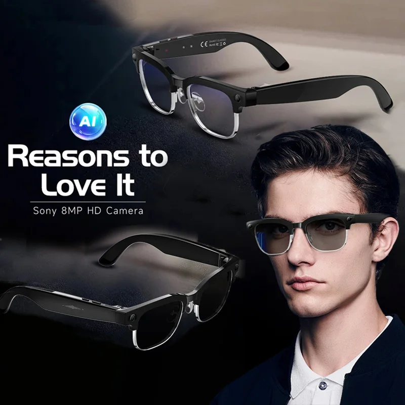

Умные очки AI с камерой 800 Вт, перевод, фотография, видеозапись, воспроизведение музыки, защита от синего света и фотохромные линзы