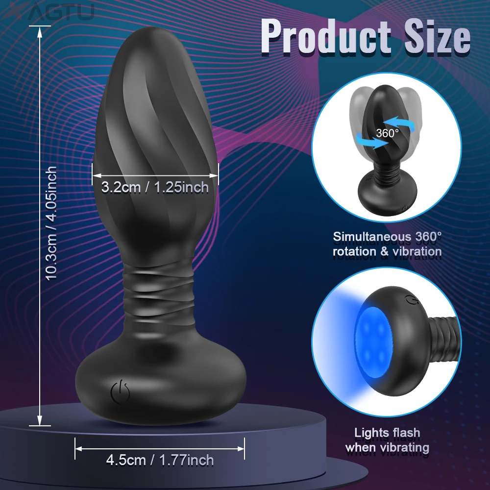 APP 360° Rotation Vibrator Butt Plug for Men Women Wiggle Prostate Massager Gay Bluetooth Anal Plug with LED Adult Sex Toy