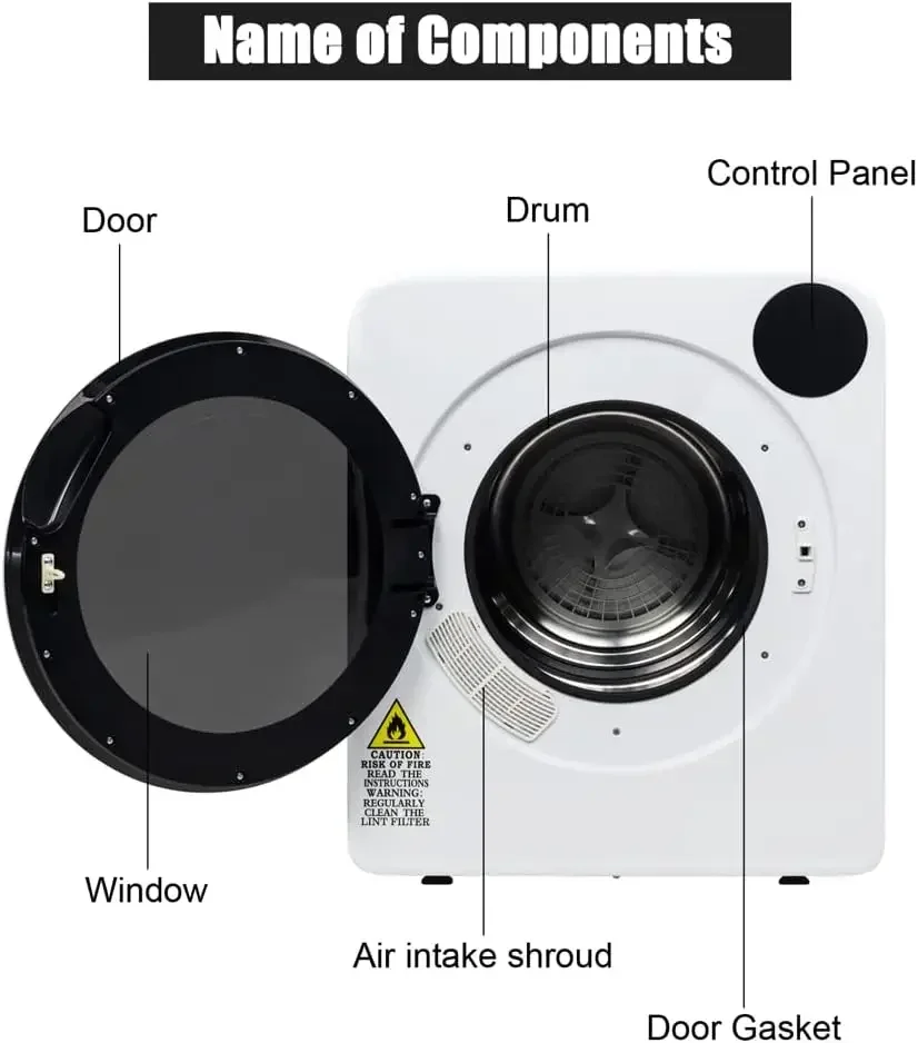 ROVSUN 13.2LBS Electric Compact Clothes Dryer, 3.22 Cu.Ft Portable Front Load Tumble Laundry Dryer w/Stainless Steel Tub, Easy