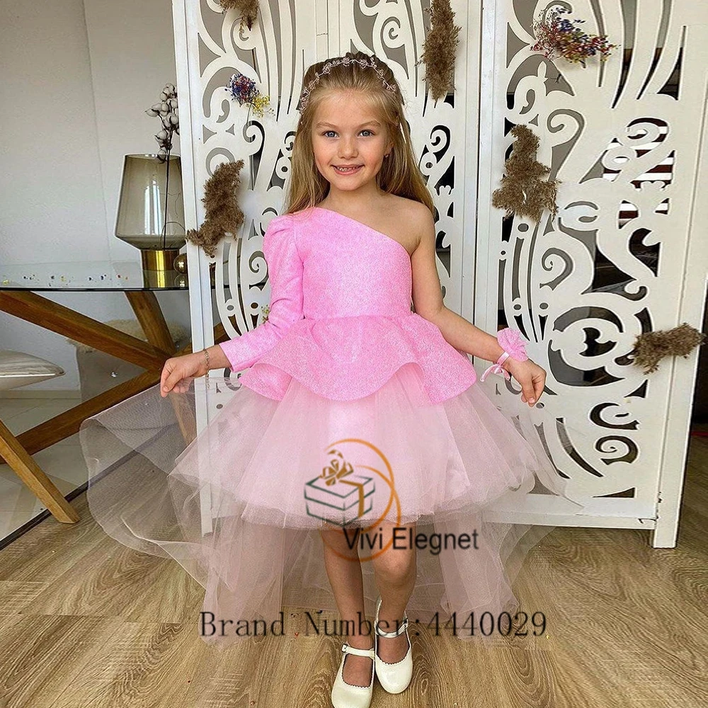 Sparkle Full Sleeve Flower Girl Dresses with Sequined Tutu 2023 Summer New Tutu Wedding Party Gowns Pink فساتين اطفال للعيد