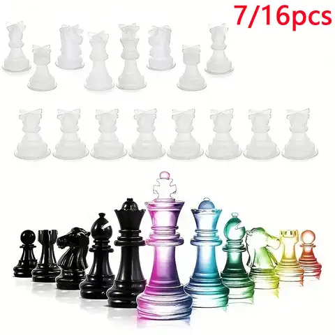 16pcs/7pcs 바둑판 체스 금형 3D 실리콘 체스 수지 금형 DIY 공예 수제 금형 만들기 가족 파티 및 야외 게임