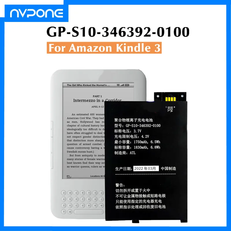 

Литий-ионный аккумулятор Kindle 3,8 В-4,35 В, 1750 мАч для клавиатуры Amazon Kindle 3 III, графитовый 170-1032-00/FS249, eReader D00901 + инструменты