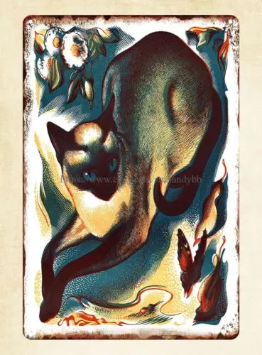 home decor accessories Siamese Cat 1939 by Agnes Miller-Parker metal tin sign sign