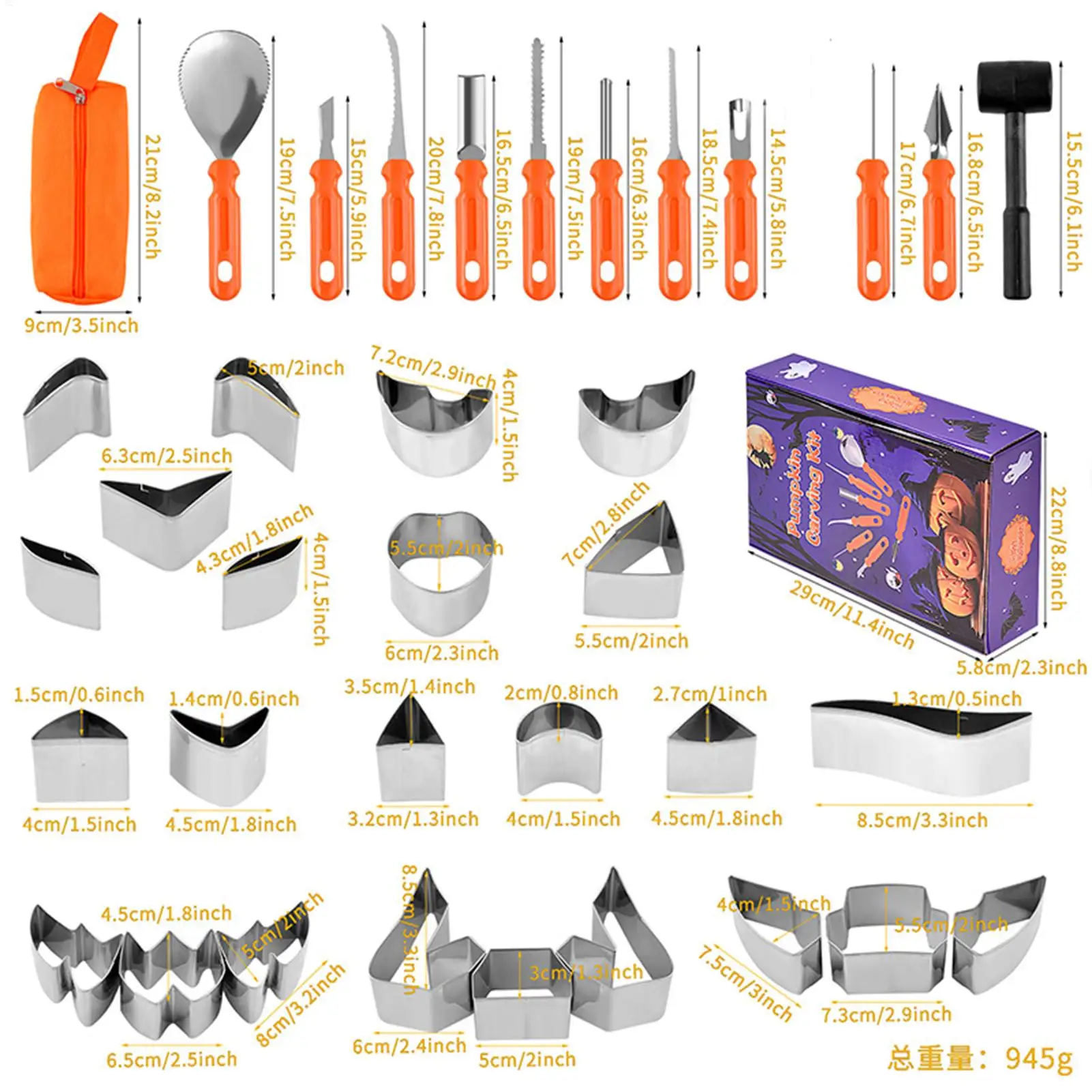 Halloween Pumpkin Carving Tools Kit Jack-O'-Lantern Pumpkin Carving Set 37-Piece Heavy Duty Sculpting Gears With Bag For