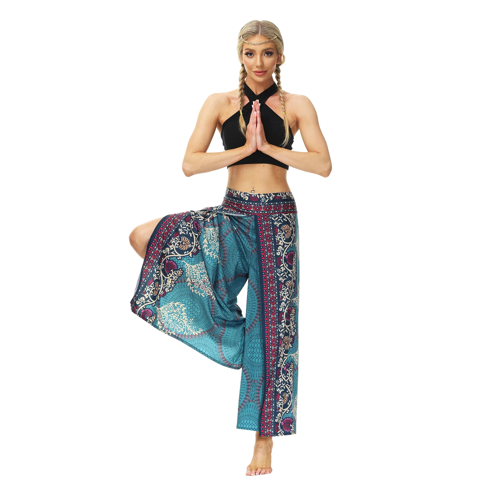 Sexy Boho Pants Split Women Wide Leg Pants Elastic Waist Palazzo Split Loose Long Yoga Trousers